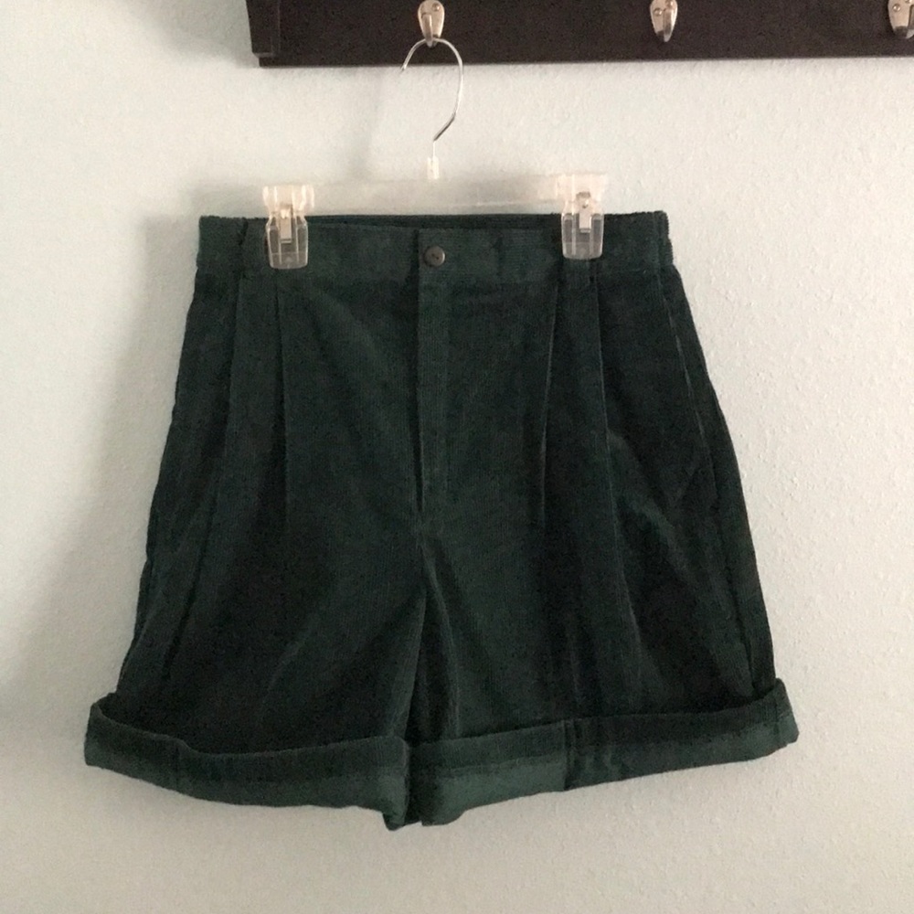Green Vintage Corduroy High-Waisted Shorts